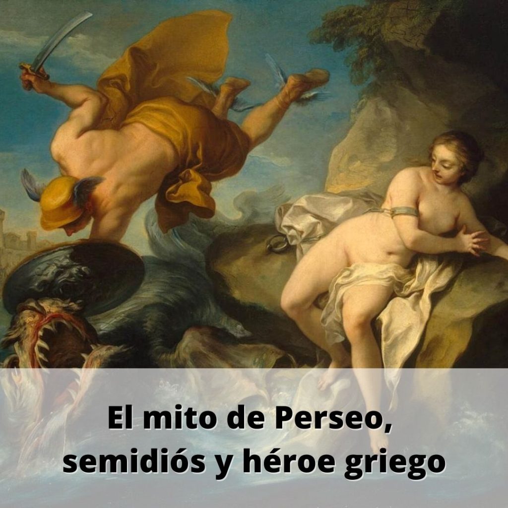 Banner en el que se lee "El mito de Perseo, semidiós y héroe griego"
