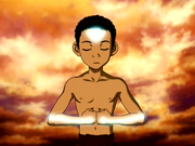 Imagen de la serie de Avatar: la leyenda de Aang, donde este está meditando